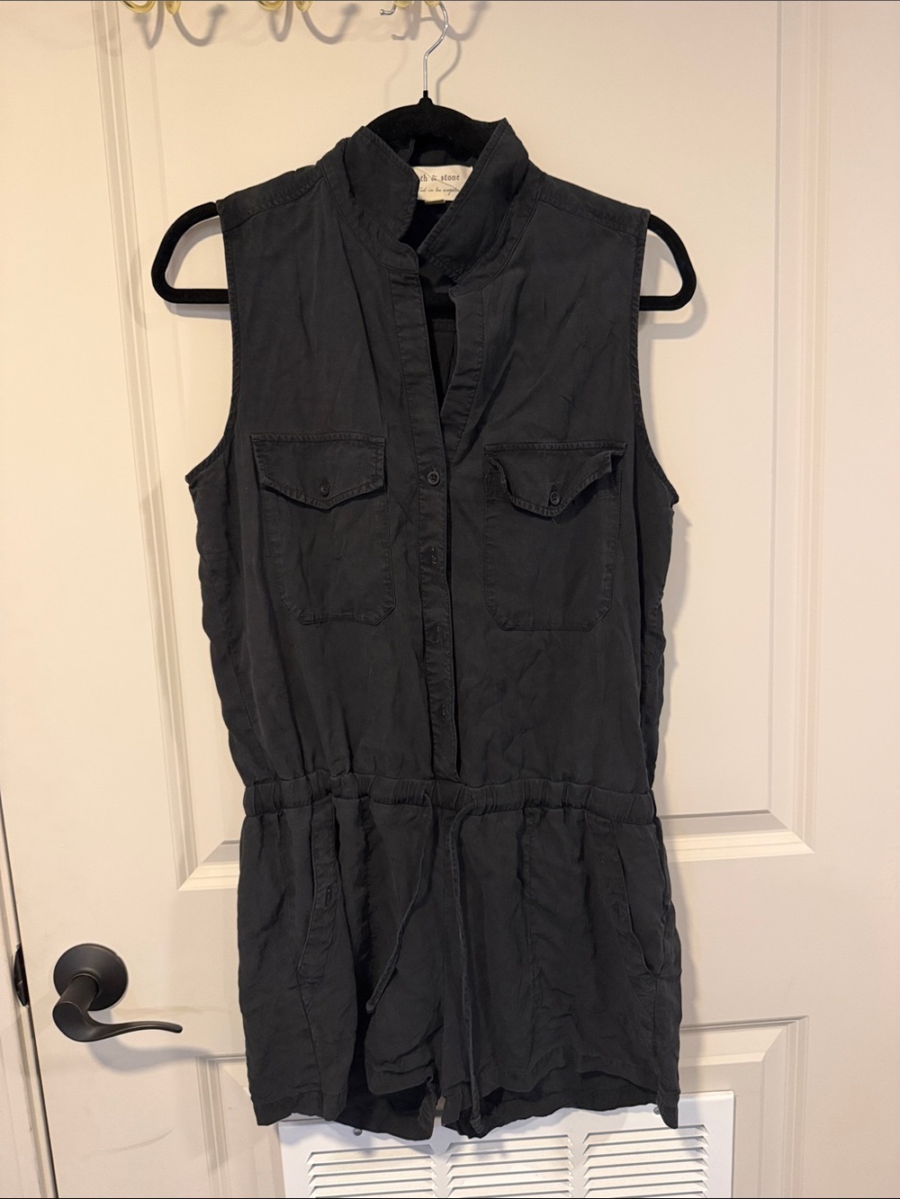 cloth & stone Sleeveless Utility Romper Dress - Charcoal Black